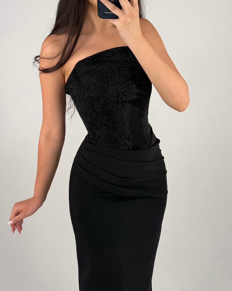Ravenna Black Strapless Sequin Bodice Maxi Dress