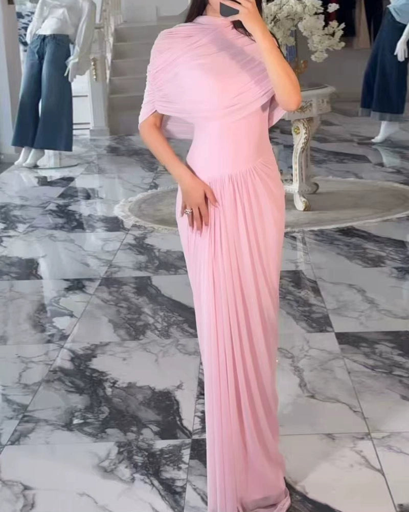 Yara Blue Draped Overlay Mesh Maxi Dress