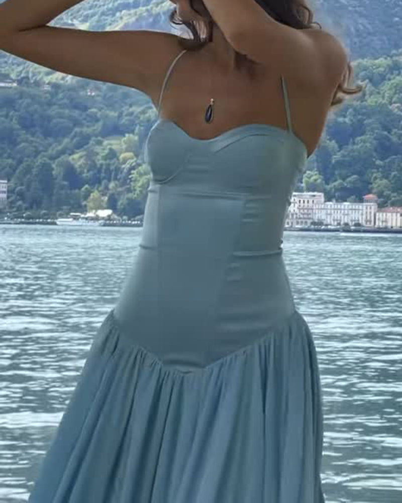 Xandra Blue Corset Basq-Waist Maxi Dress