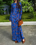 Raquel Blue Long Sleeve Floral Print Maxi Dress