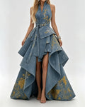 Zoe Blue Halter Neck Floral Maxi Gown