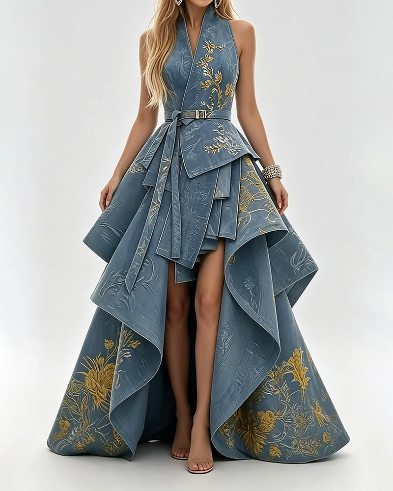 Zoe Blue Halter Neck Floral Maxi Gown