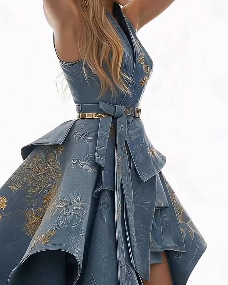 Zoe Blue Halter Neck Floral Maxi Gown