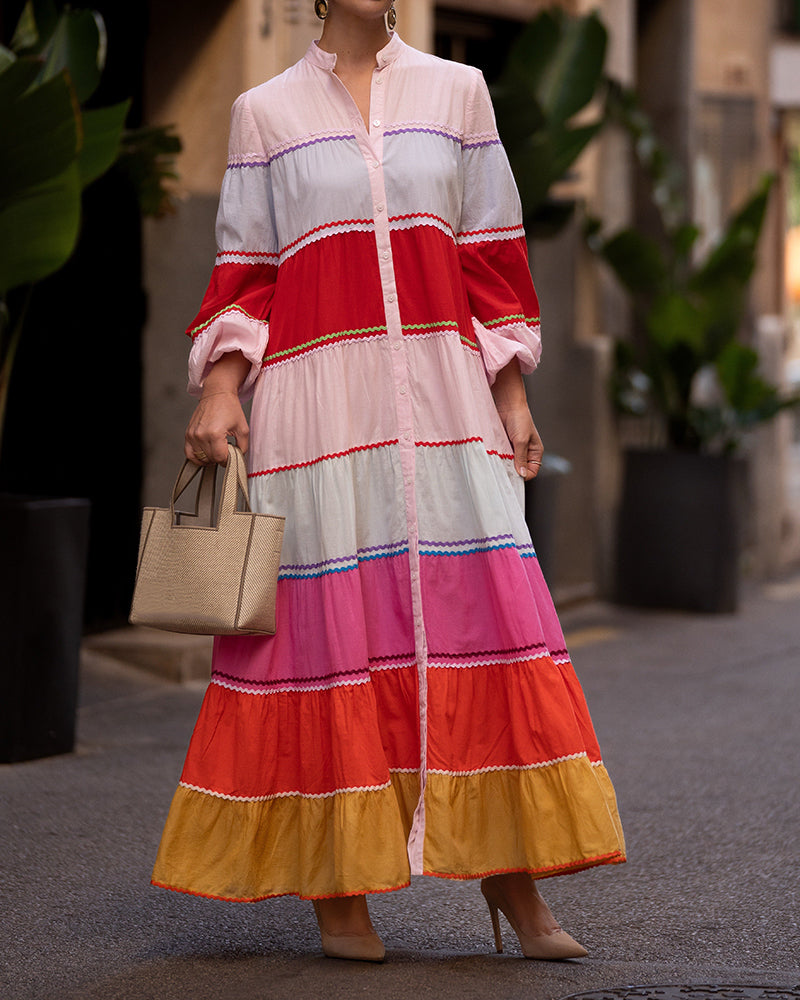 Seraphina Multicolor Color-Block Tiered Shirtdress Maxi Dress