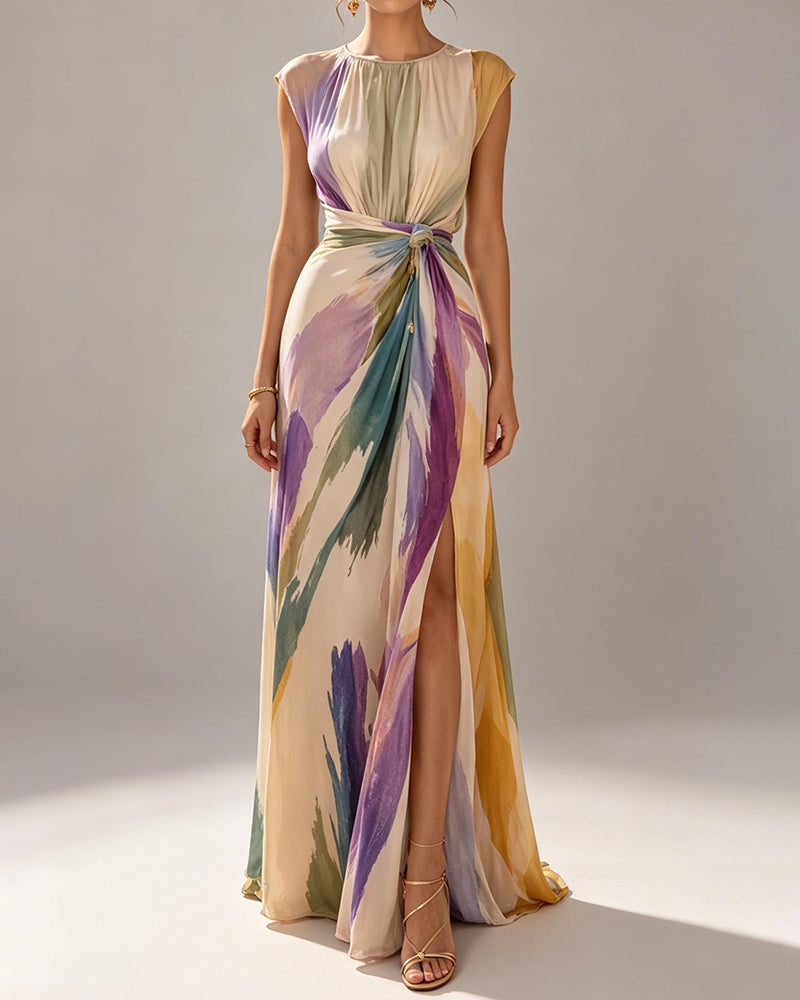 Arabella Colorful Cap Sleeve Printed Maxi Dress
