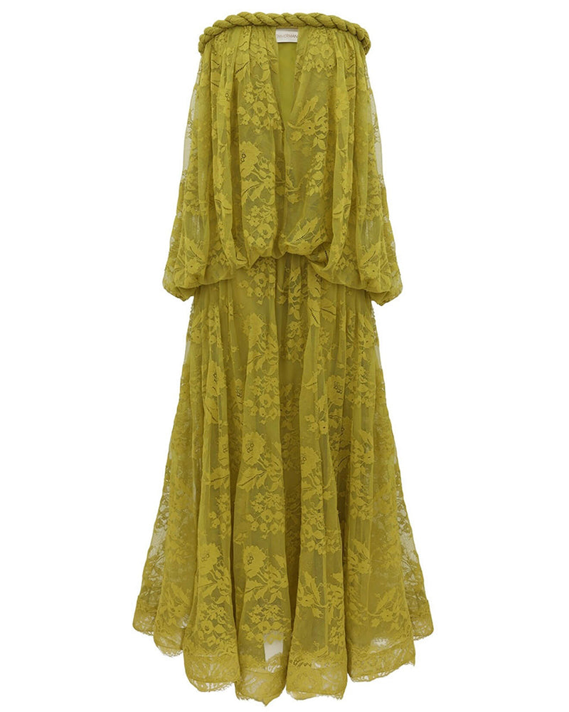 Astrid Green Strapless Floral Sheer Maxi Dress