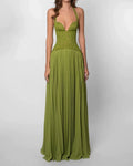 Marcella Green Lace Corset Pleated Maxi Dress