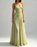 Melinda Green Lace Embossed V-Neck Maxi Dress