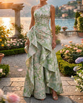 Calliope Green One Shoulder Printed Maxi Dress