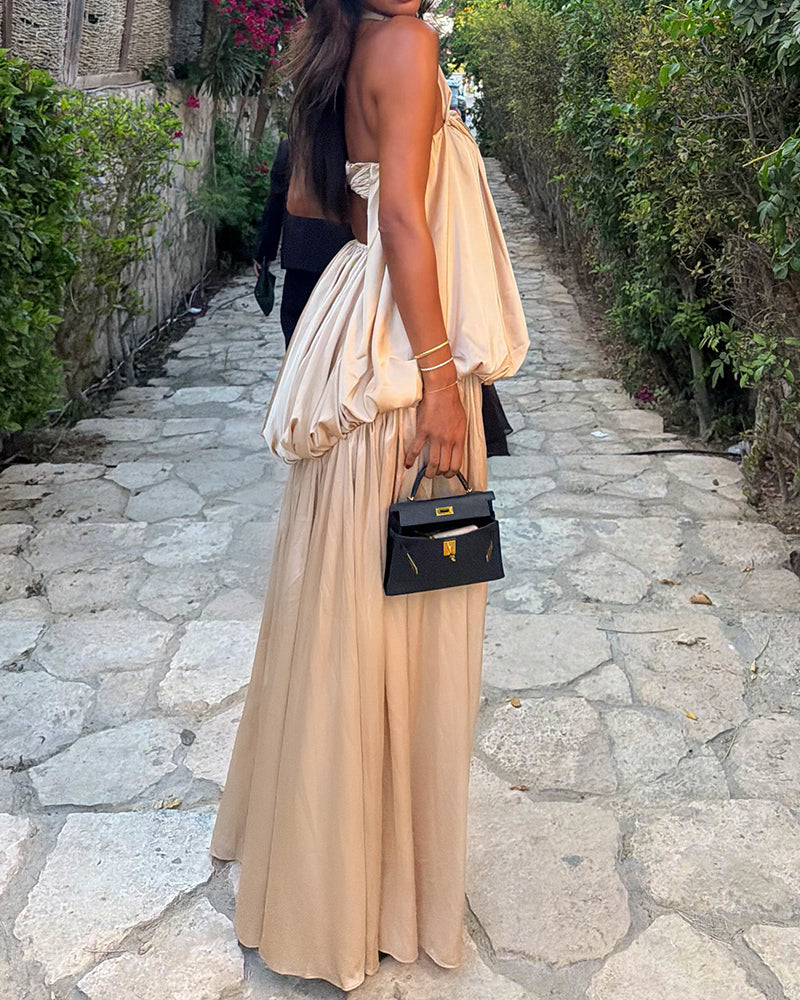 Madelyn Khaki One-Shoulder Bow Satin Maxi Dress