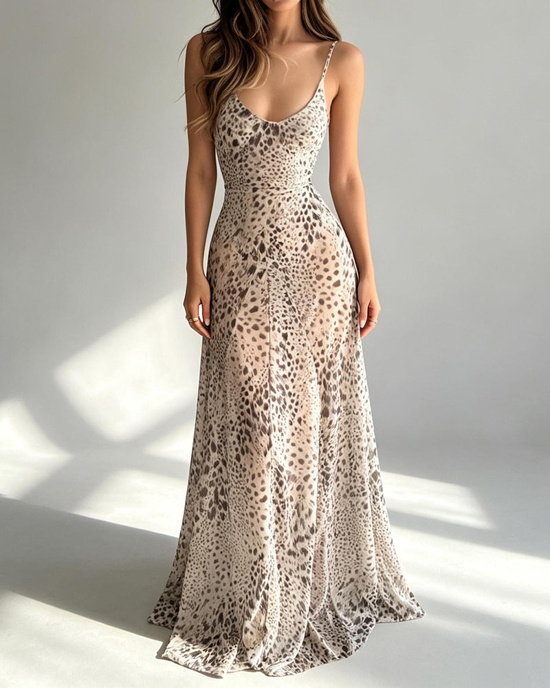 Milena Khaki Leopard Print Cami Maxi Dress