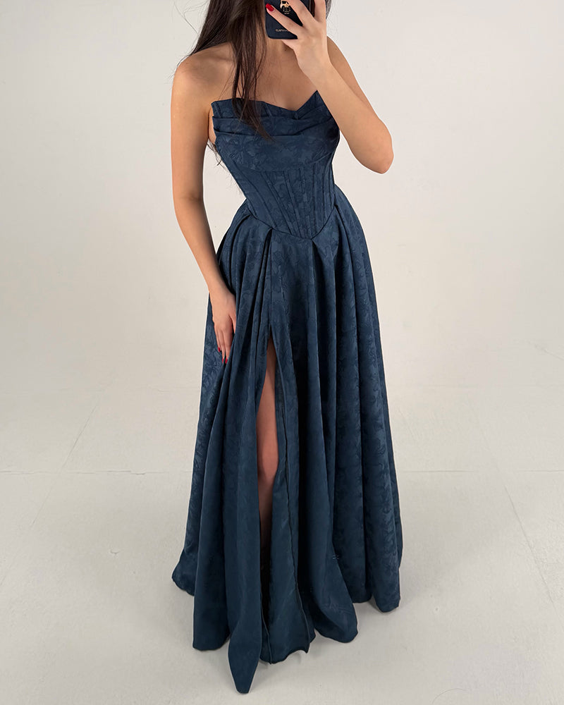Vivienne Navy Blue Strapless Sweetheart Corset Maxi Dress