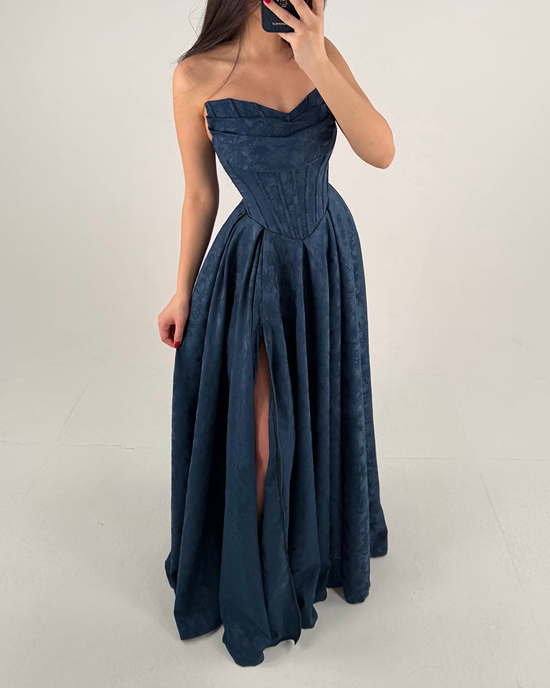 Vivienne Navy Blue Strapless Sweetheart Corset Maxi Dress