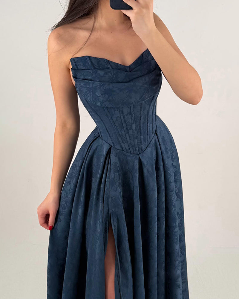Vivienne Navy Blue Strapless Sweetheart Corset Maxi Dress
