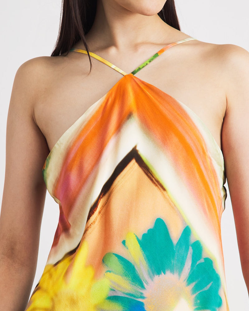 Taryn Orange Printed Halterneck Slip Dress