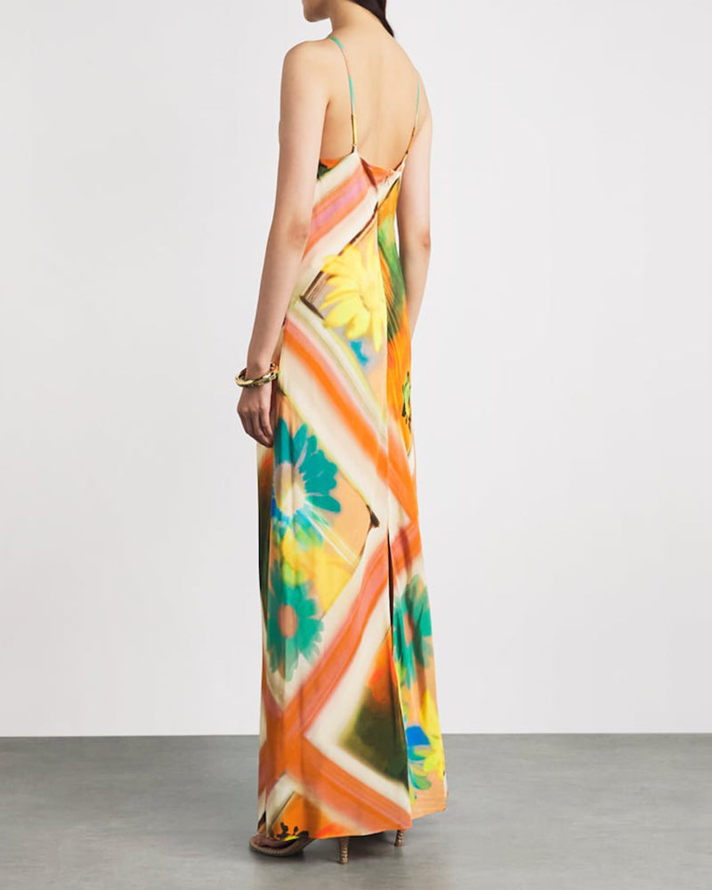 Taryn Orange Printed Halterneck Slip Dress