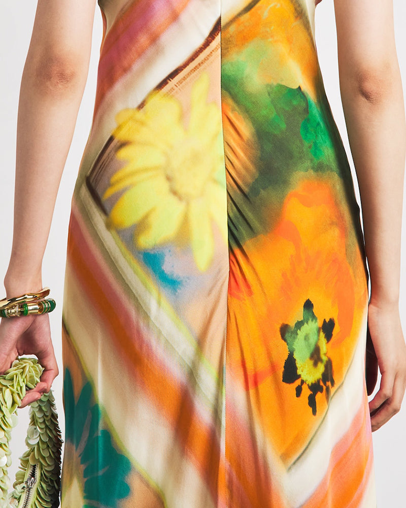 Taryn Orange Printed Halterneck Slip Dress