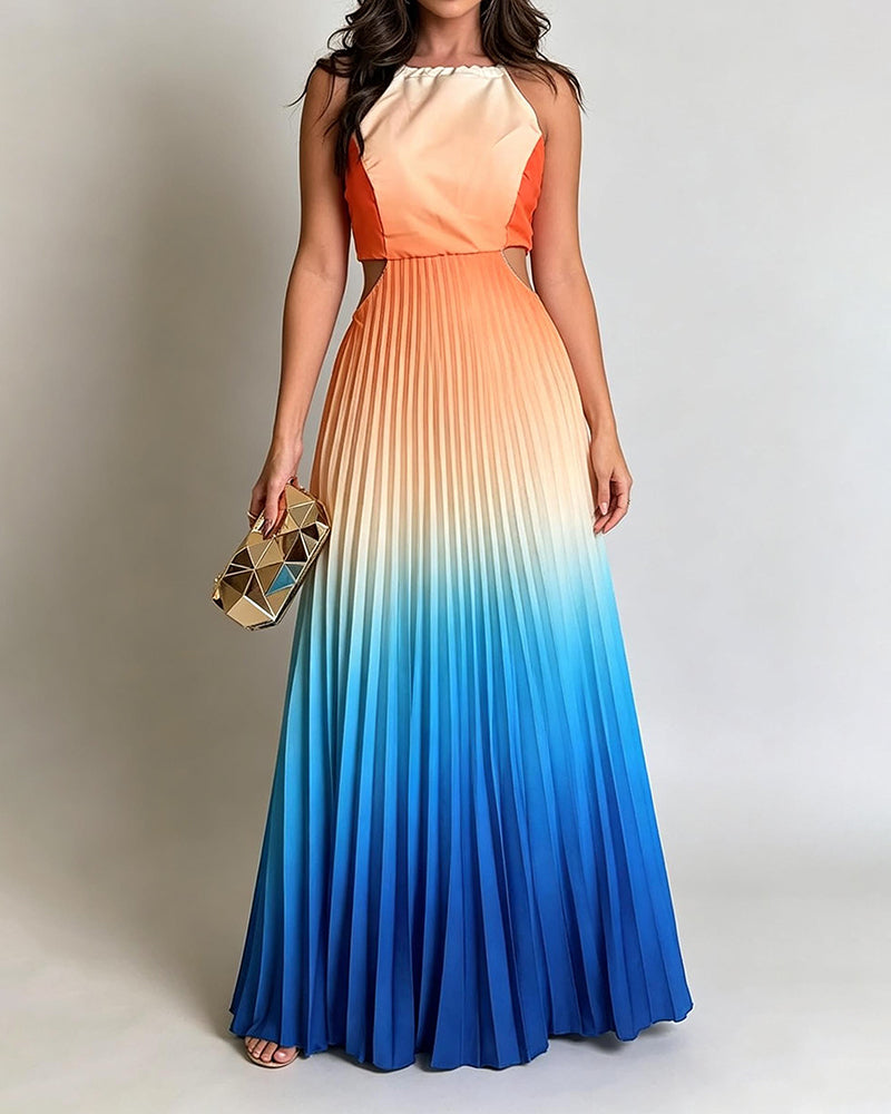 Liana Multicolor Halter Gradient Pleated Maxi Dress