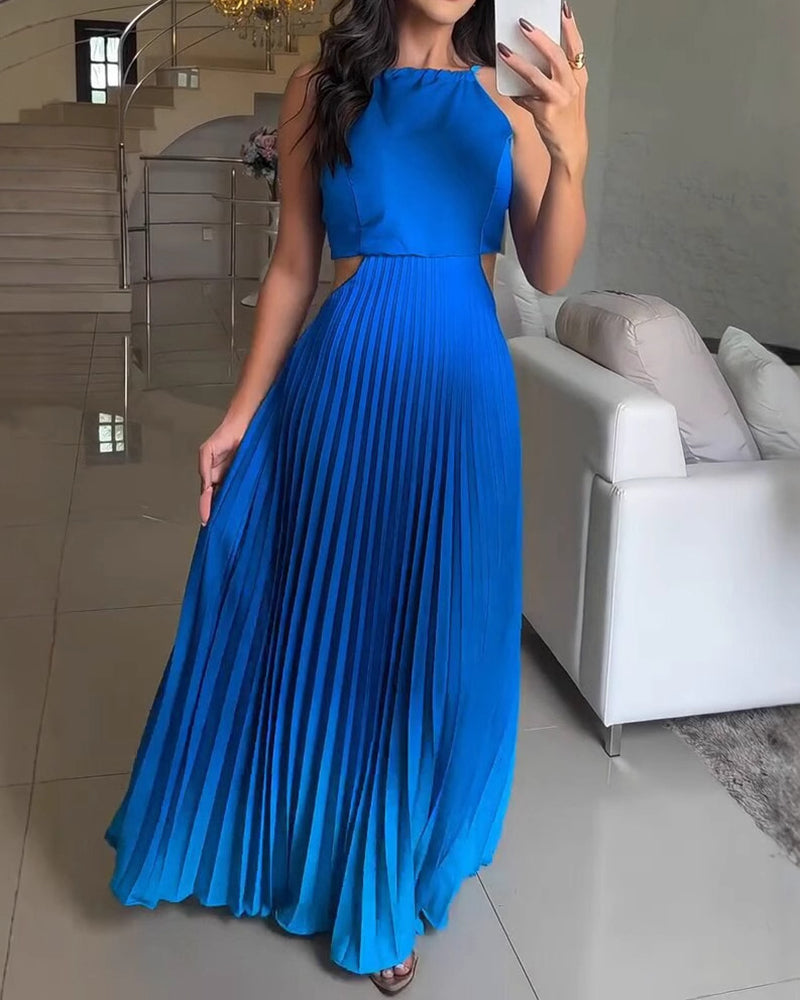 Liana Multicolor Halter Gradient Pleated Maxi Dress