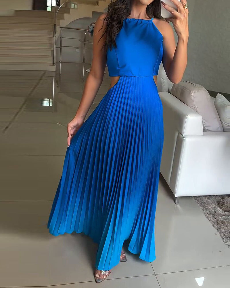 Liana Multicolor Halter Gradient Pleated Maxi Dress