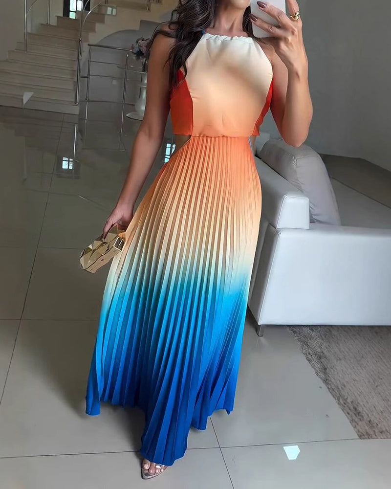 Liana Multicolor Halter Gradient Pleated Maxi Dress