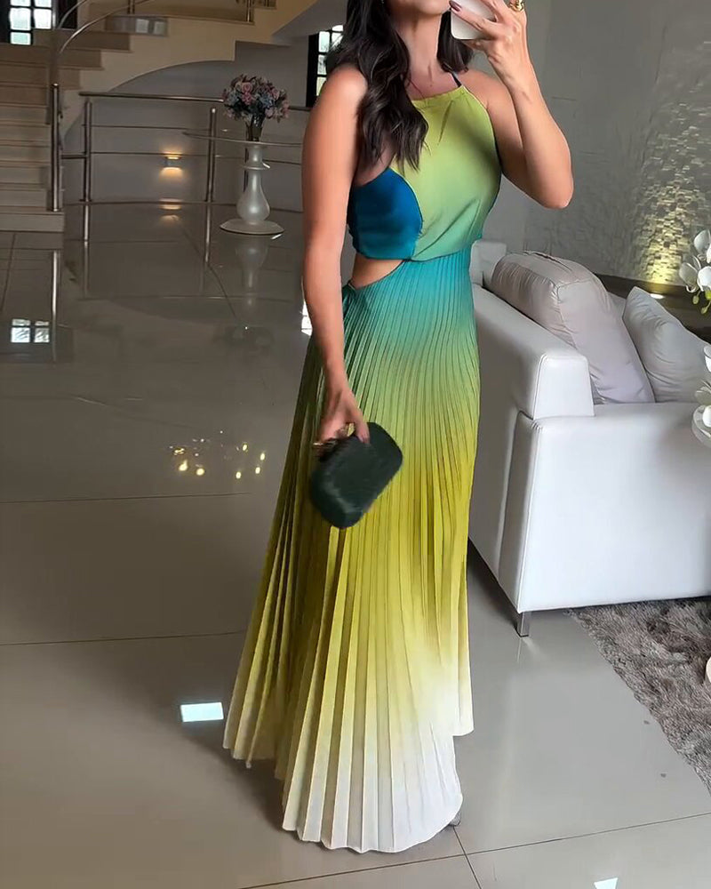 Liana Multicolor Halter Gradient Pleated Maxi Dress