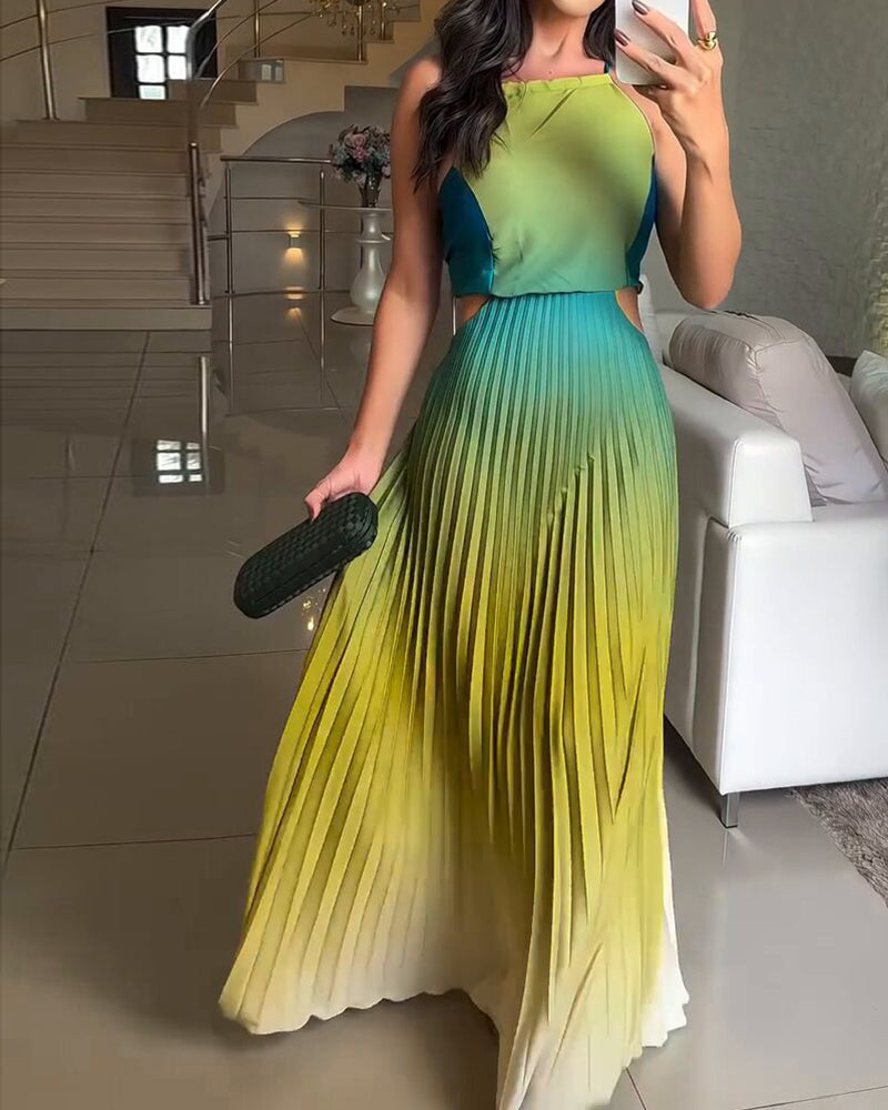 Liana Multicolor Halter Gradient Pleated Maxi Dress