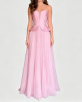 Valencia Pink Strapless Peplum Plunging Maxi Dress