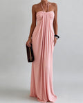 Abrianna Pink Halter Draped Maxi Dress
