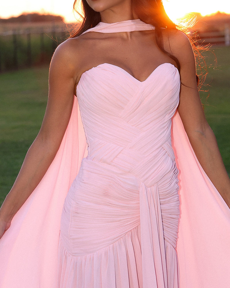 Odessa Pink Strapless Sweetheart Neck Maxi Dress