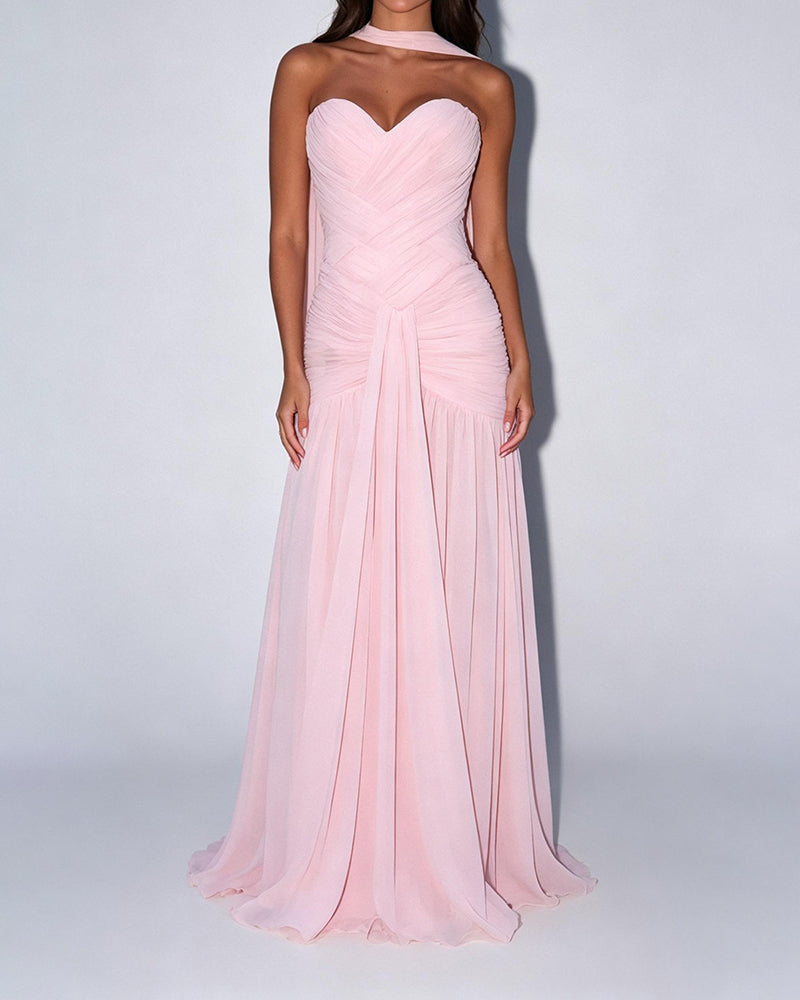 Odessa Pink Strapless Sweetheart Neck Maxi Dress