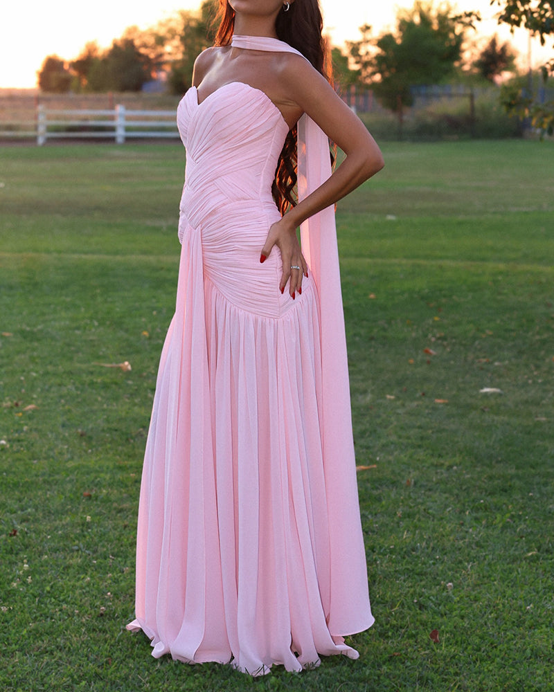 Odessa Pink Strapless Sweetheart Neck Maxi Dress