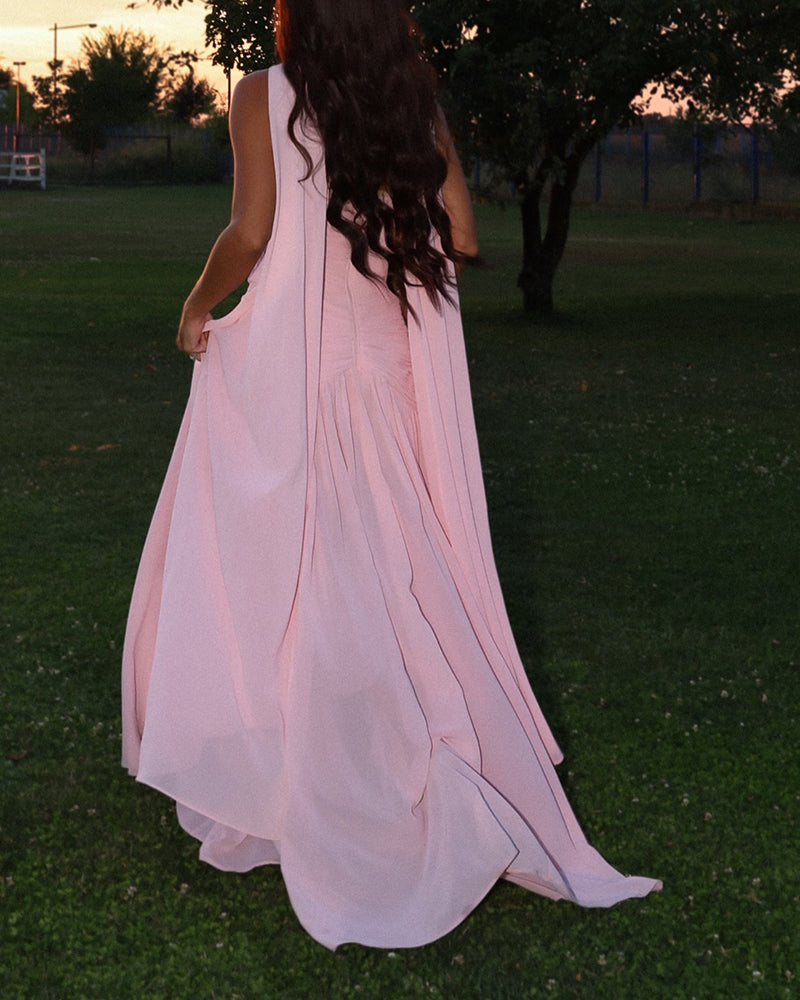Odessa Pink Strapless Sweetheart Neck Maxi Dress