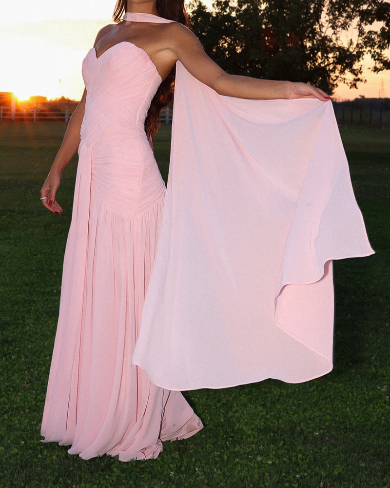 Odessa Pink Strapless Sweetheart Neck Maxi Dress