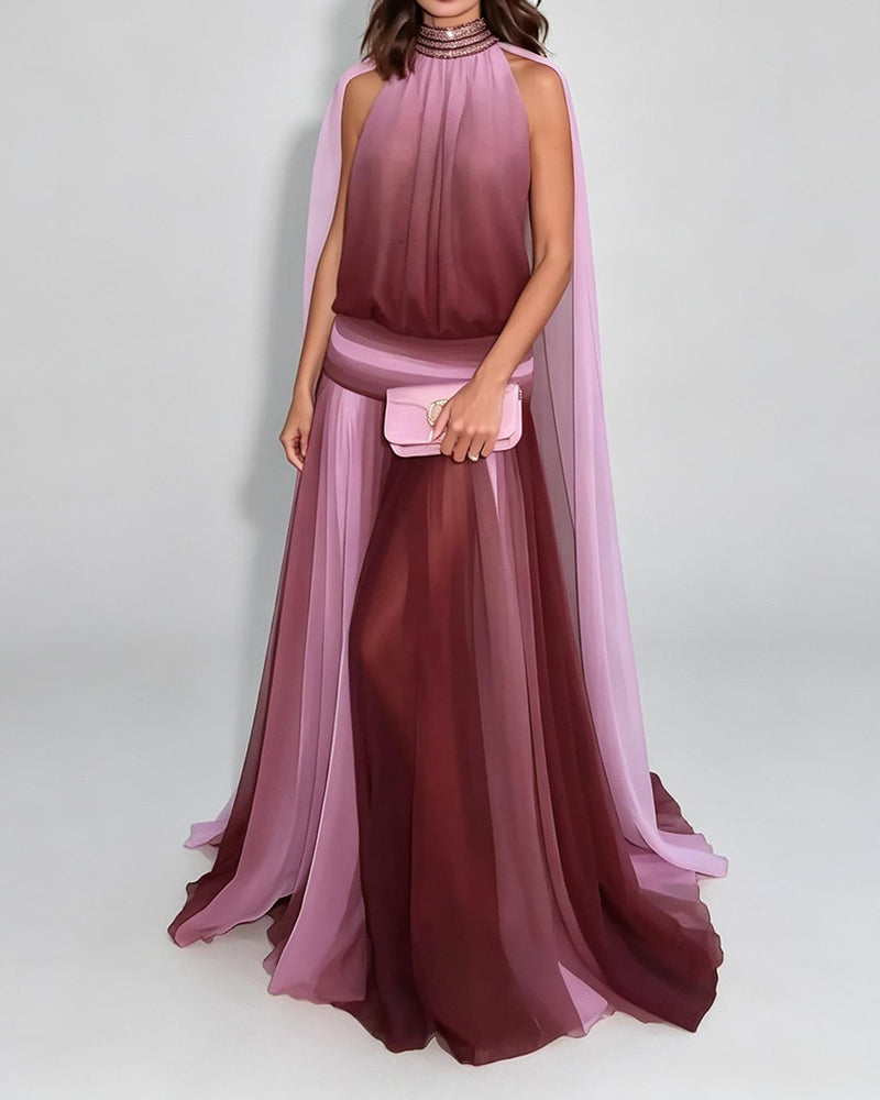 Eliana Purple Ombré Chiffon Halter Maxi Gown