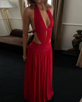 Simone Red Cut-Out Halter Maxi Dress