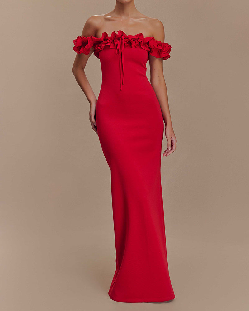 Ivy Red Off-the-Shoulder Ruffle Maxi Dress