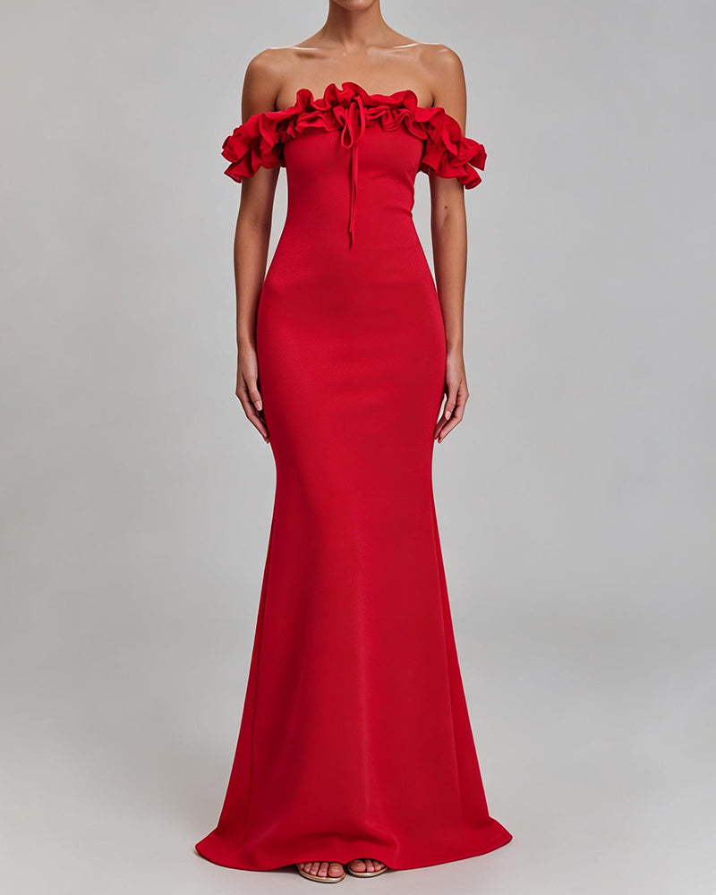 Ivy Red Off-the-Shoulder Ruffle Maxi Dress