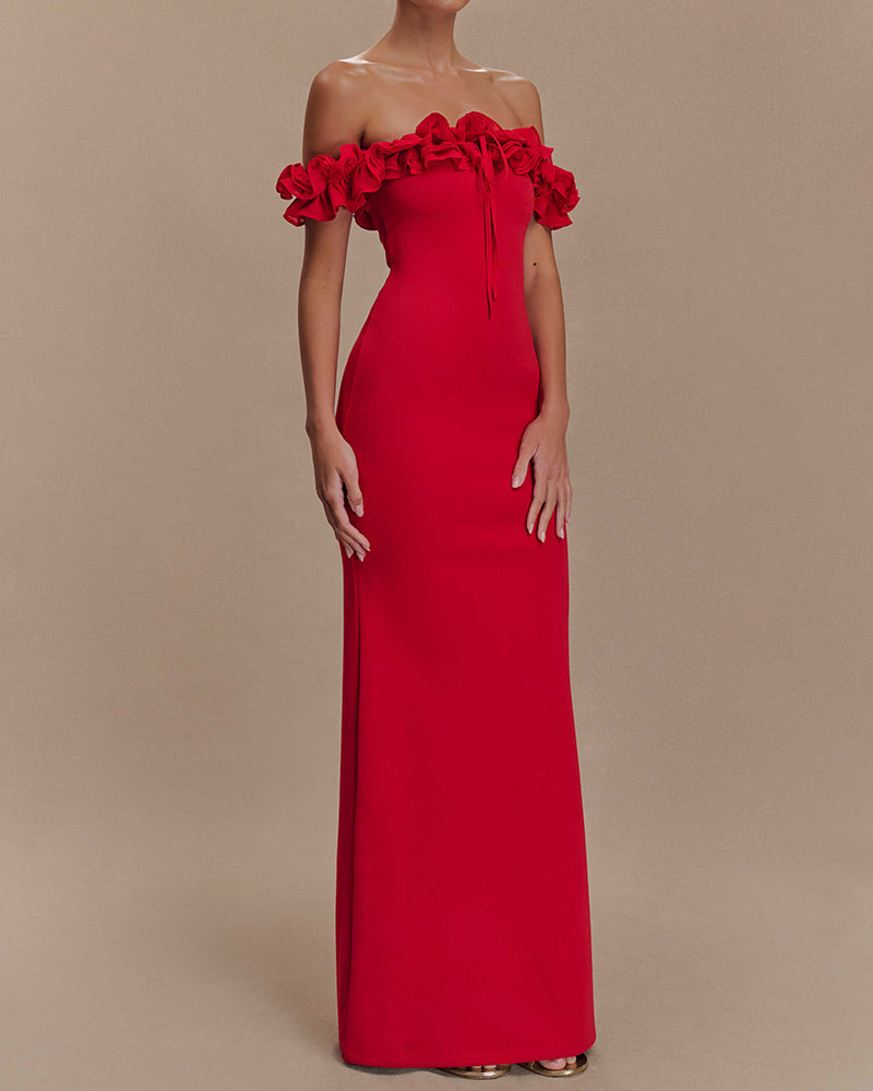 Ivy Red Off-the-Shoulder Ruffle Maxi Dress