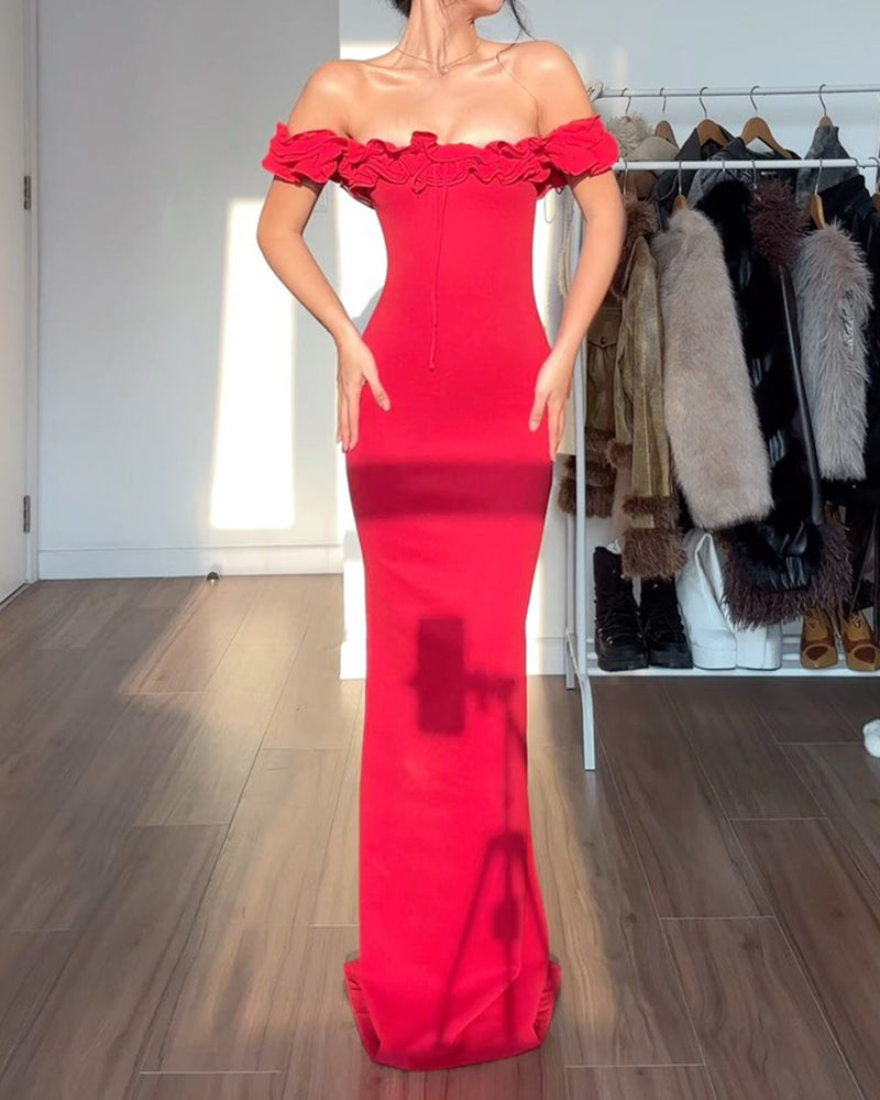 Ivy Red Off-the-Shoulder Ruffle Maxi Dress