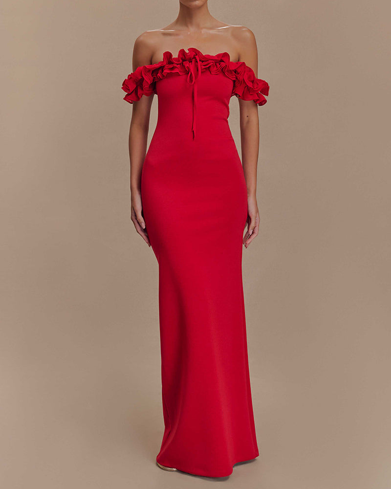 Ivy Red Off-the-Shoulder Ruffle Maxi Dress