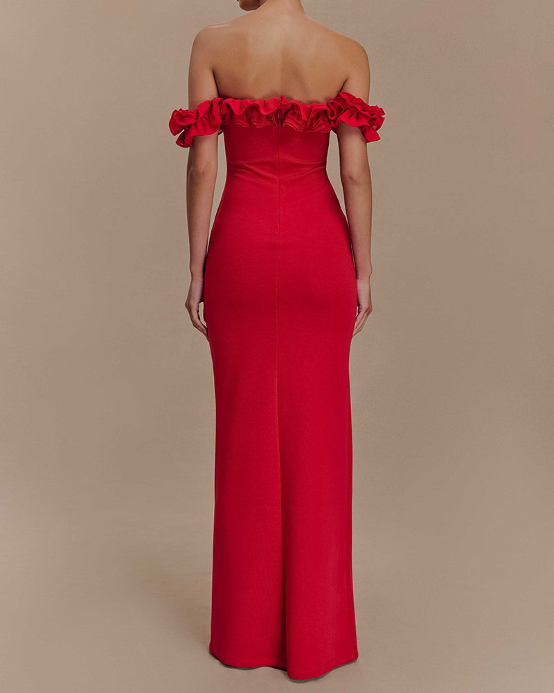 Ivy Red Off-the-Shoulder Ruffle Maxi Dress
