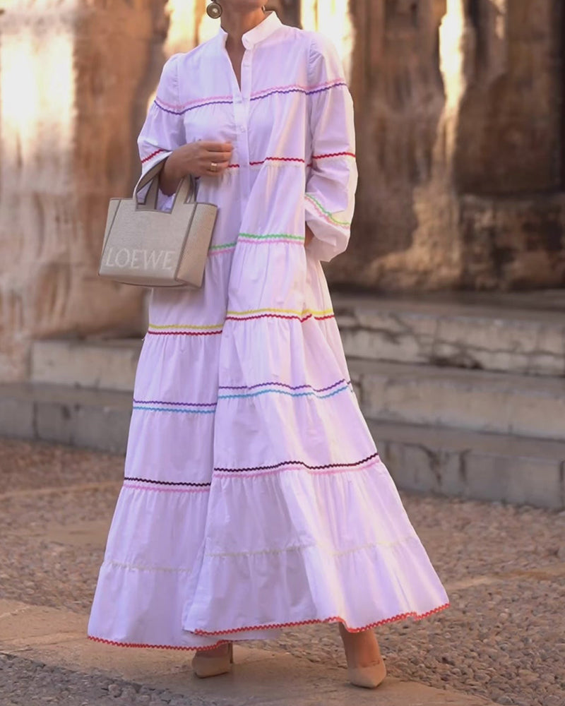 Luna White  Rainbow Rickrack Tiered Maxi Dress