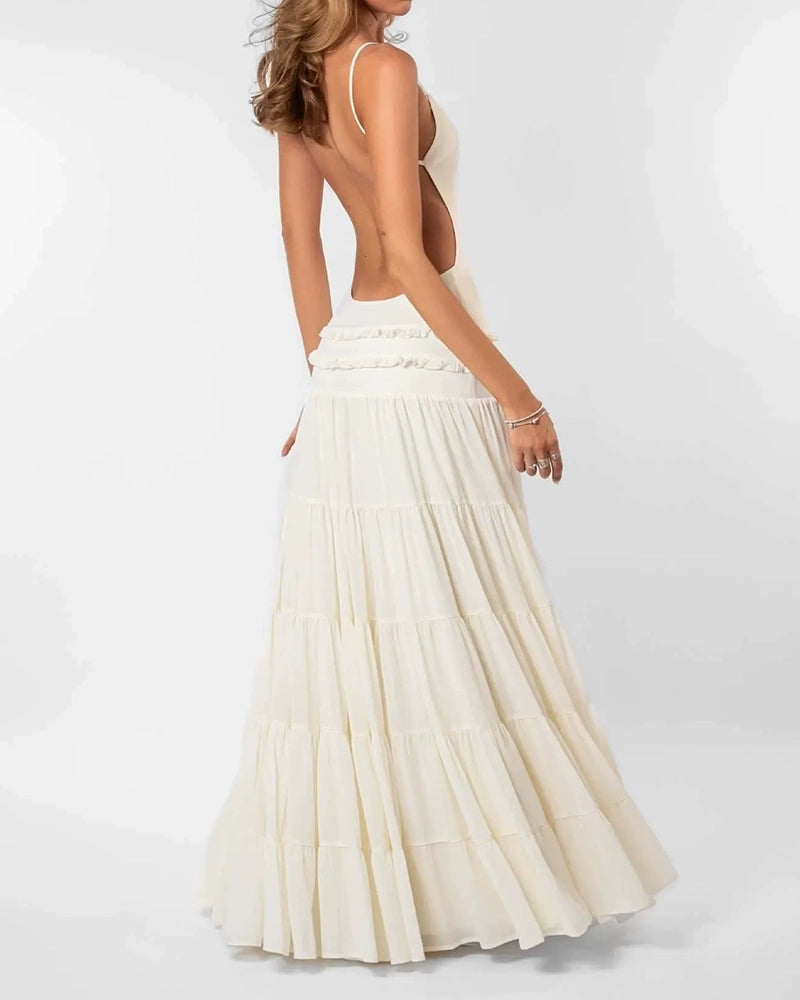 Aislinn White Backless Tiered Cami Maxi Dress