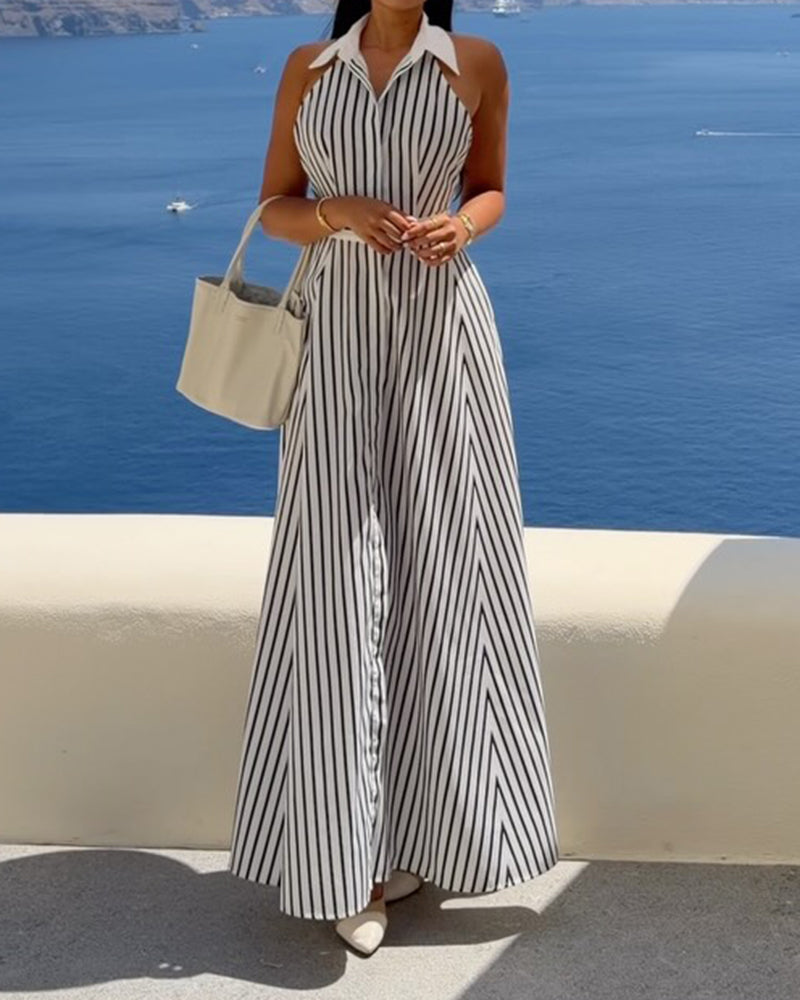 Serafina White Halter Shirt Maxi Dress