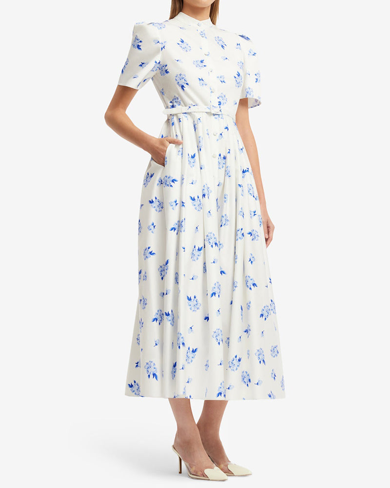 Marisol White Floral Belted Midi Shirtdress