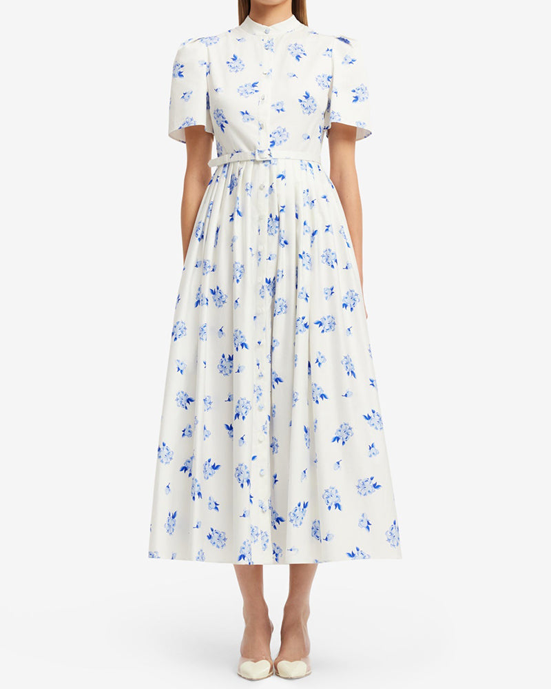 Marisol White Floral Belted Midi Shirtdress