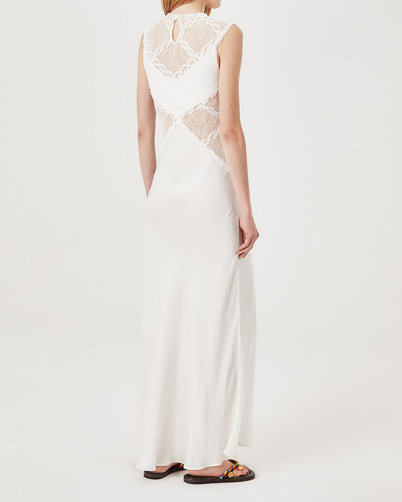 Yasmine White Lace-Panelled Maxi Dress