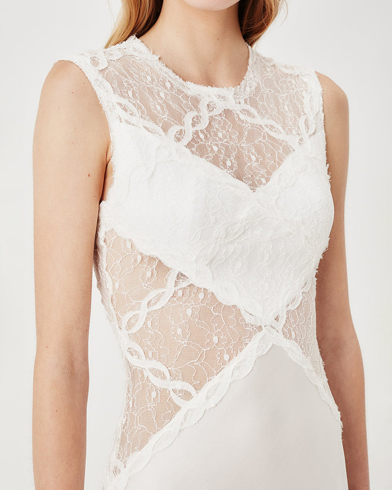 Yasmine White Lace-Panelled Maxi Dress