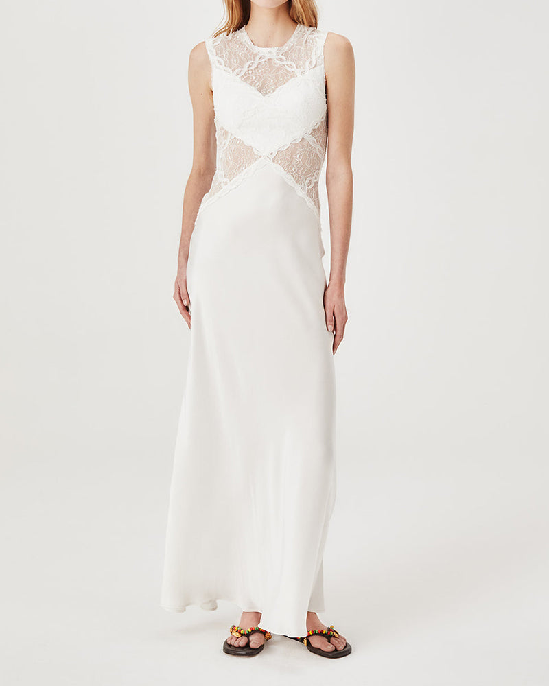 Yasmine White Lace-Panelled Maxi Dress